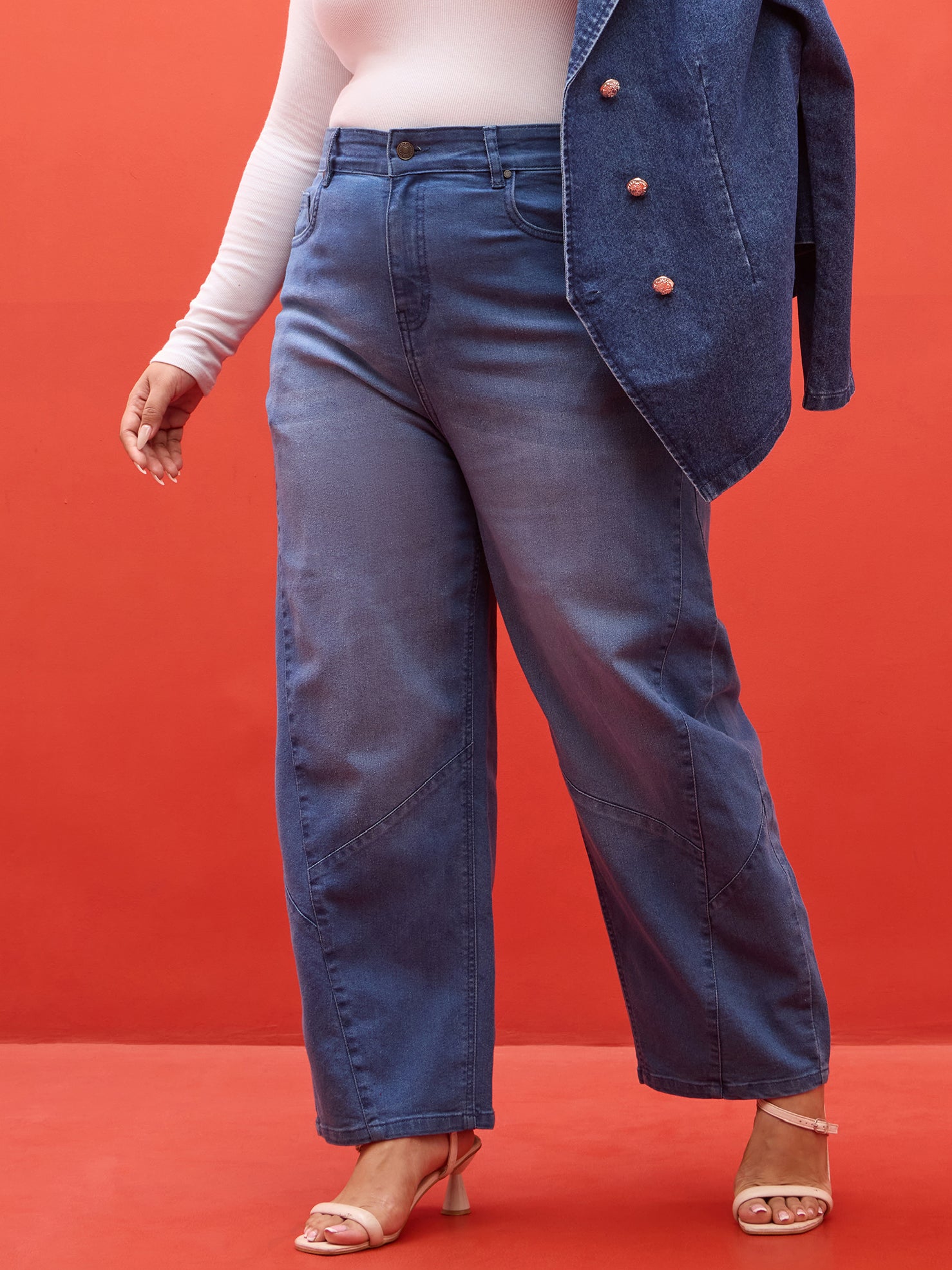 Blue Washed Mom Fit Jeans-SASSAFRAS Curve