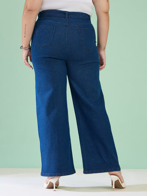 Navy Denim Straight Fit Jeans-SASSAFRAS Curve