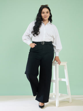 Black Denim Straight Fit Jeans-SASSAFRAS Curve