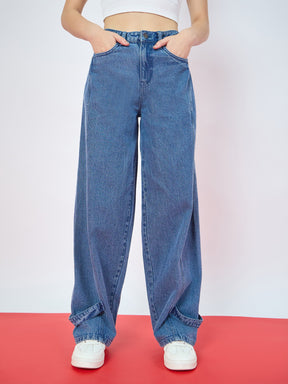 Blue Blast Bottom Tab Straight Jeans-SASSAFRAS