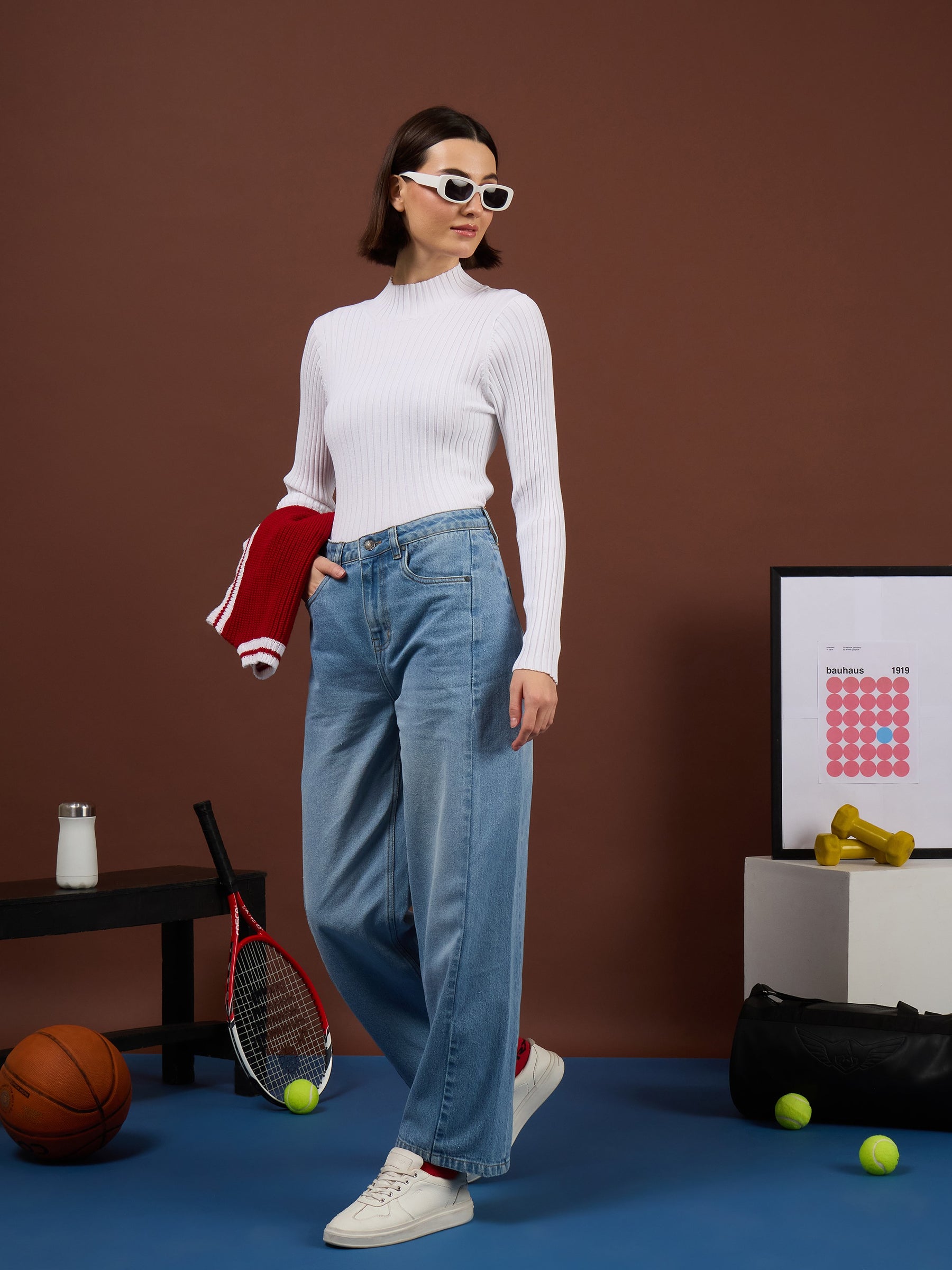 Ice Blue Whisker Front Seam High Waist Straight Jeans-SASSAFRAS