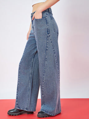 Blue Blast Seam Details Baggy Jeans-SASSAFRAS