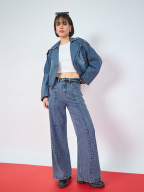Blue Blast Seam Details Baggy Jeans-SASSAFRAS