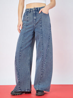 Blue Blast Seam Details Baggy Jeans-SASSAFRAS