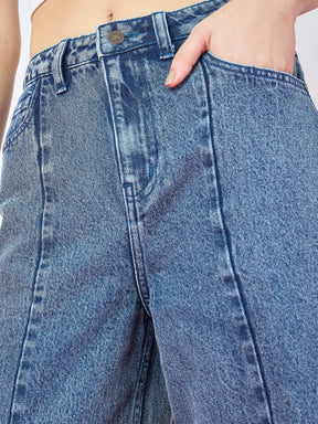 Blue Blast Seam Details Baggy Jeans-SASSAFRAS