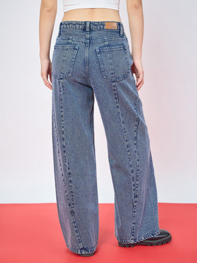 Blue Blast Seam Details Baggy Jeans-SASSAFRAS