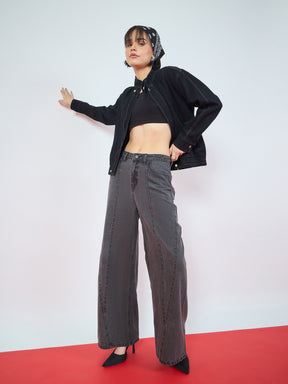 Black Wash Seam Details Baggy Jeans-SASSAFRAS
