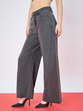 Black Wash Seam Details Baggy Jeans-SASSAFRAS