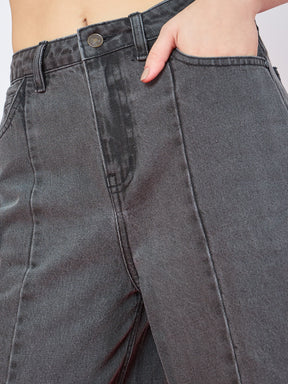Black Wash Seam Details Baggy Jeans-SASSAFRAS