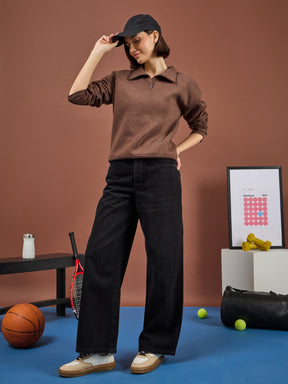 Black Whisker Wash High Waist Straight Jeans-SASSAFRAS
