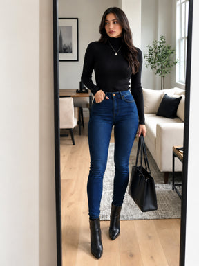 Navy Cropped Jeans-SASSAFRAS