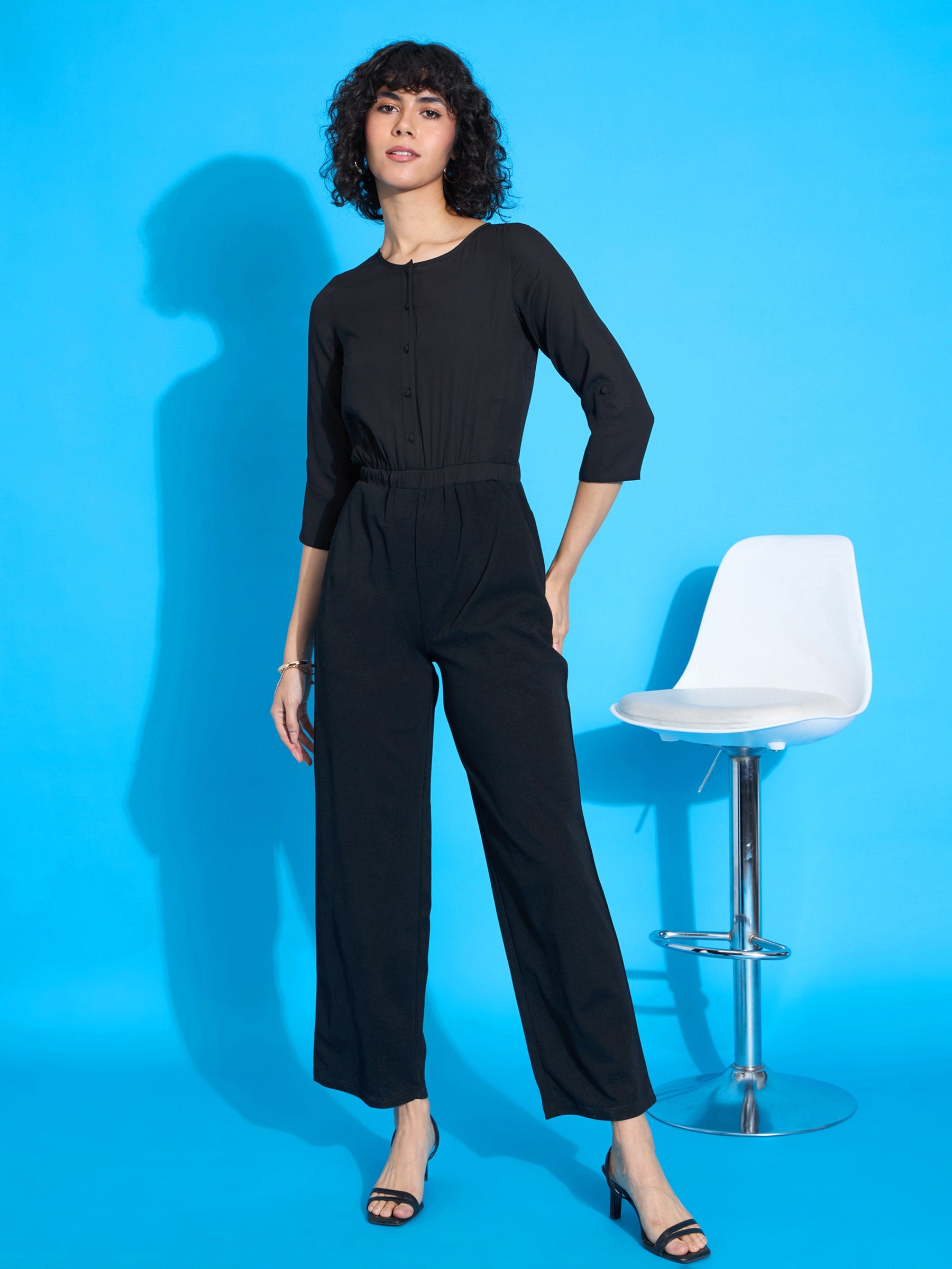 Black Round Neck Jumpsuit-SASSAFRAS worklyf