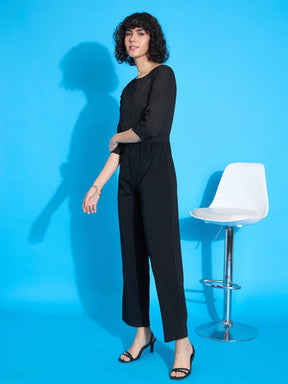 Black Round Neck Jumpsuit-SASSAFRAS worklyf