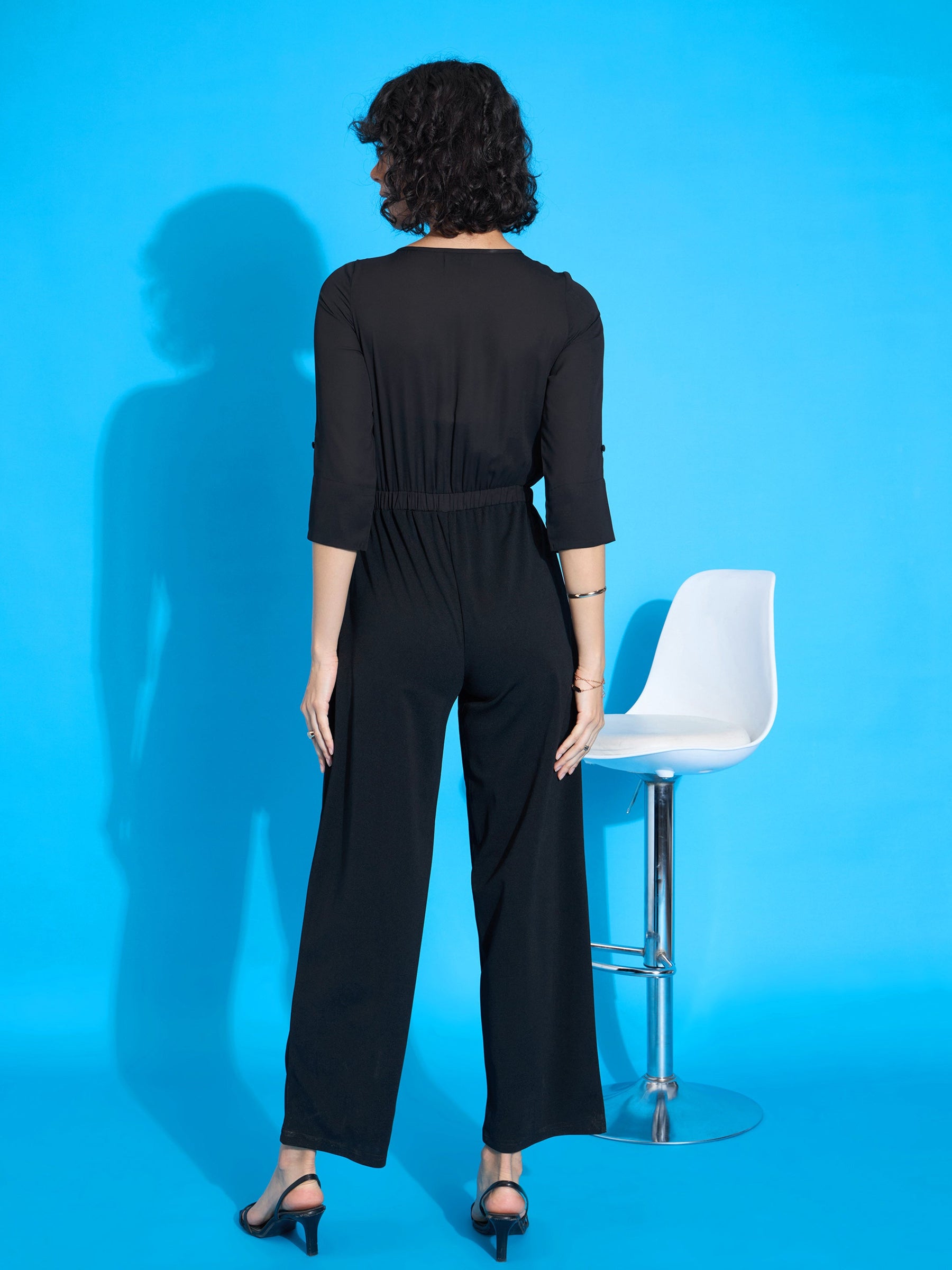 Black Round Neck Jumpsuit-SASSAFRAS worklyf