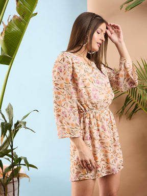 Peach Floral Wrap Romper-SASSAFRAS