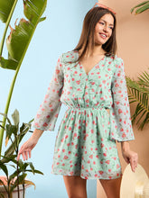 Sea Green Floral Wrap Romper-SASSAFRAS