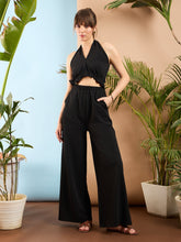 Black Knitted Halter Neck Jumpsuit-SASSAFRAS