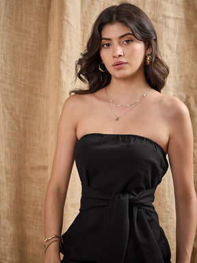 Black Off-Shoulder Belted Jumpsuit -SASSAFRAS