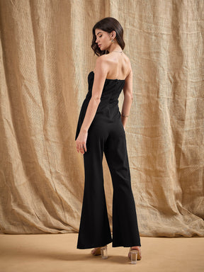 Black Off-Shoulder Belted Jumpsuit -SASSAFRAS