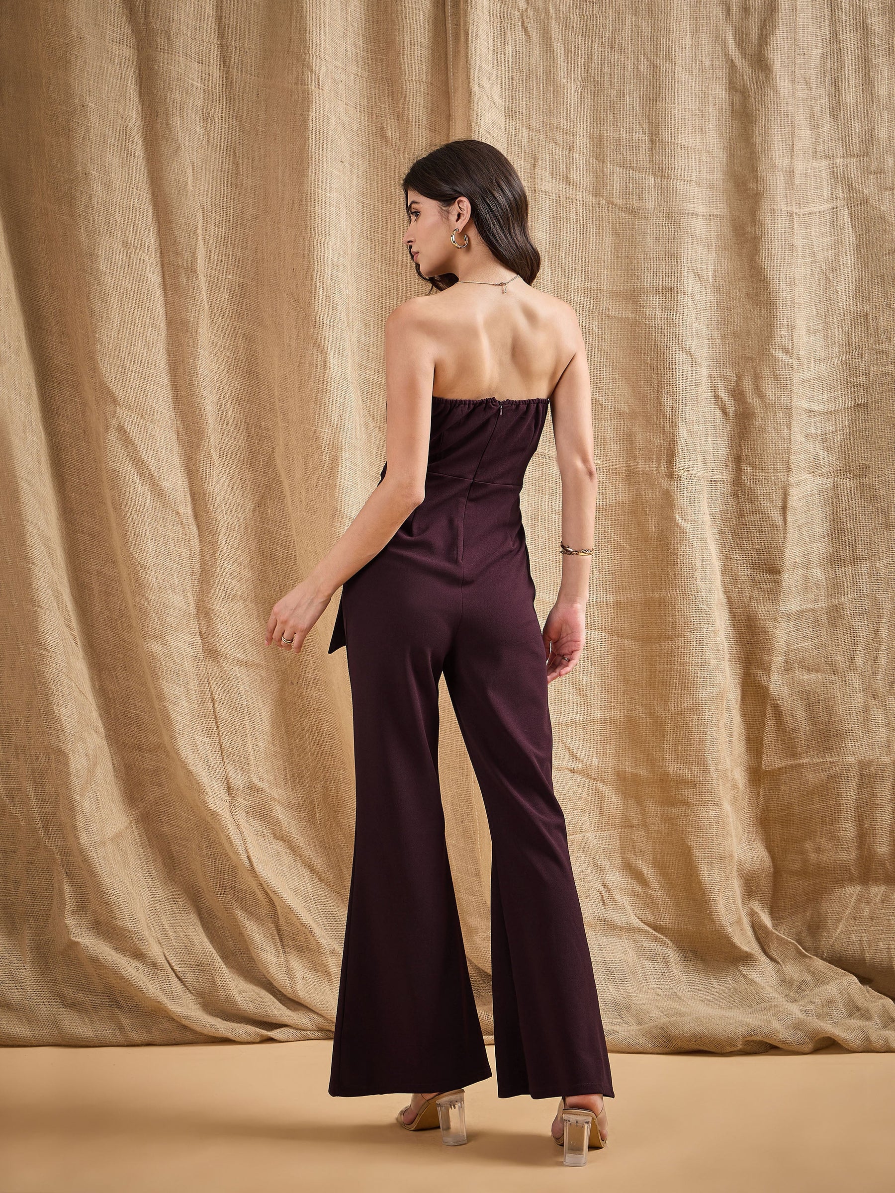 Burgundy Off-Shoulder Belted Jumpsuit -SASSAFRAS