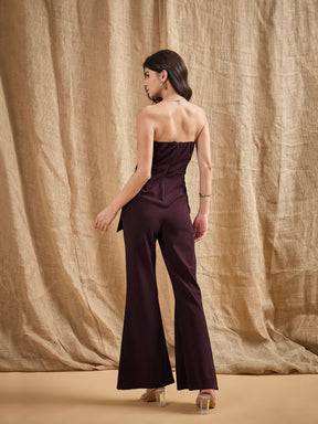 Burgundy Off-Shoulder Belted Jumpsuit -SASSAFRAS