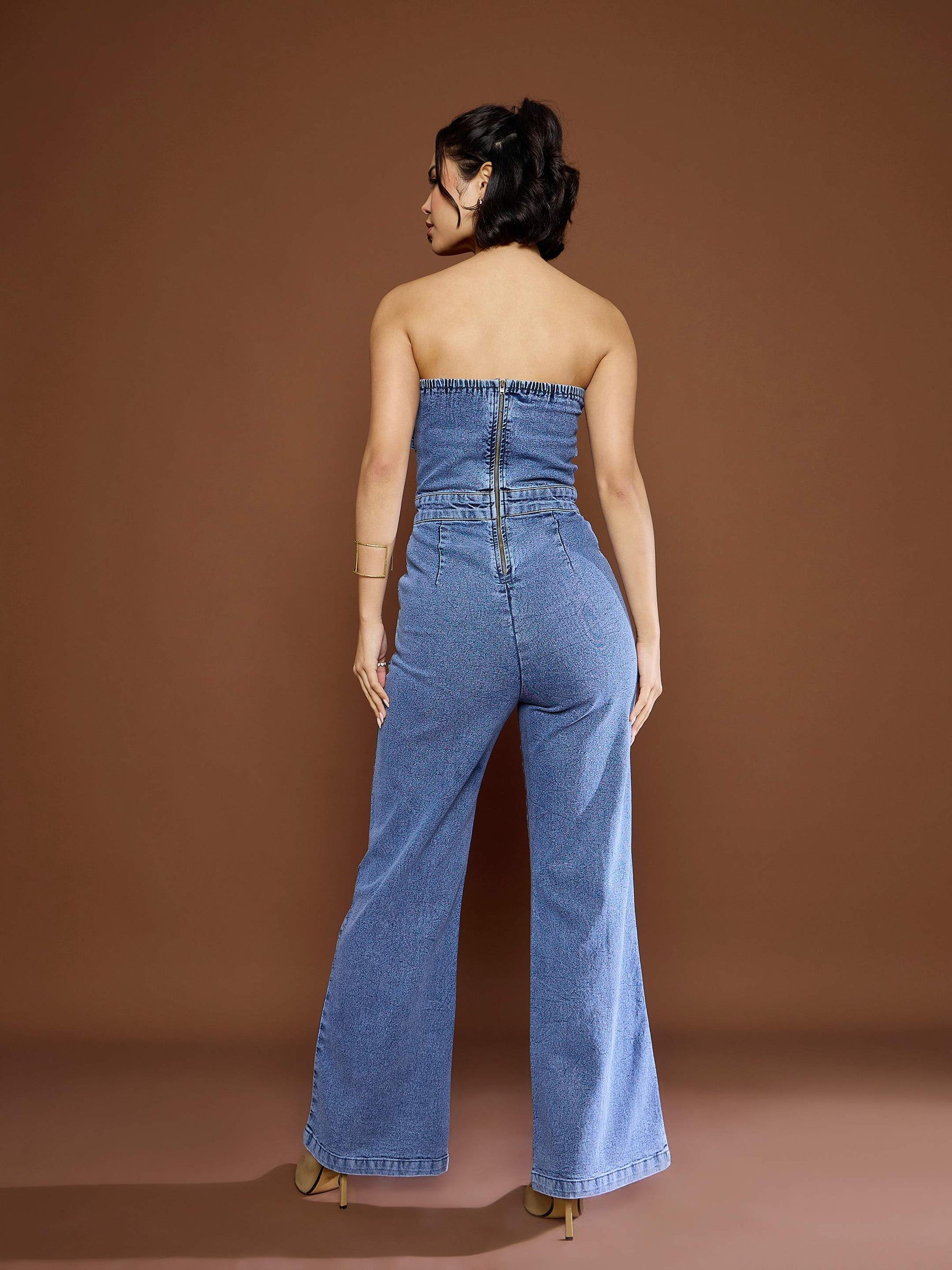 Blue Blast Denim Off Shoulder Jumpsuit-SASSAFRAS