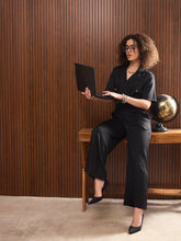 Black Notch Collar Short Sleeve Jumpsuit-SASSAFRAS worklyf