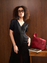 Black Side Pocket Puff Sleeves Jumpsuit-SASSAFRAS worklyf