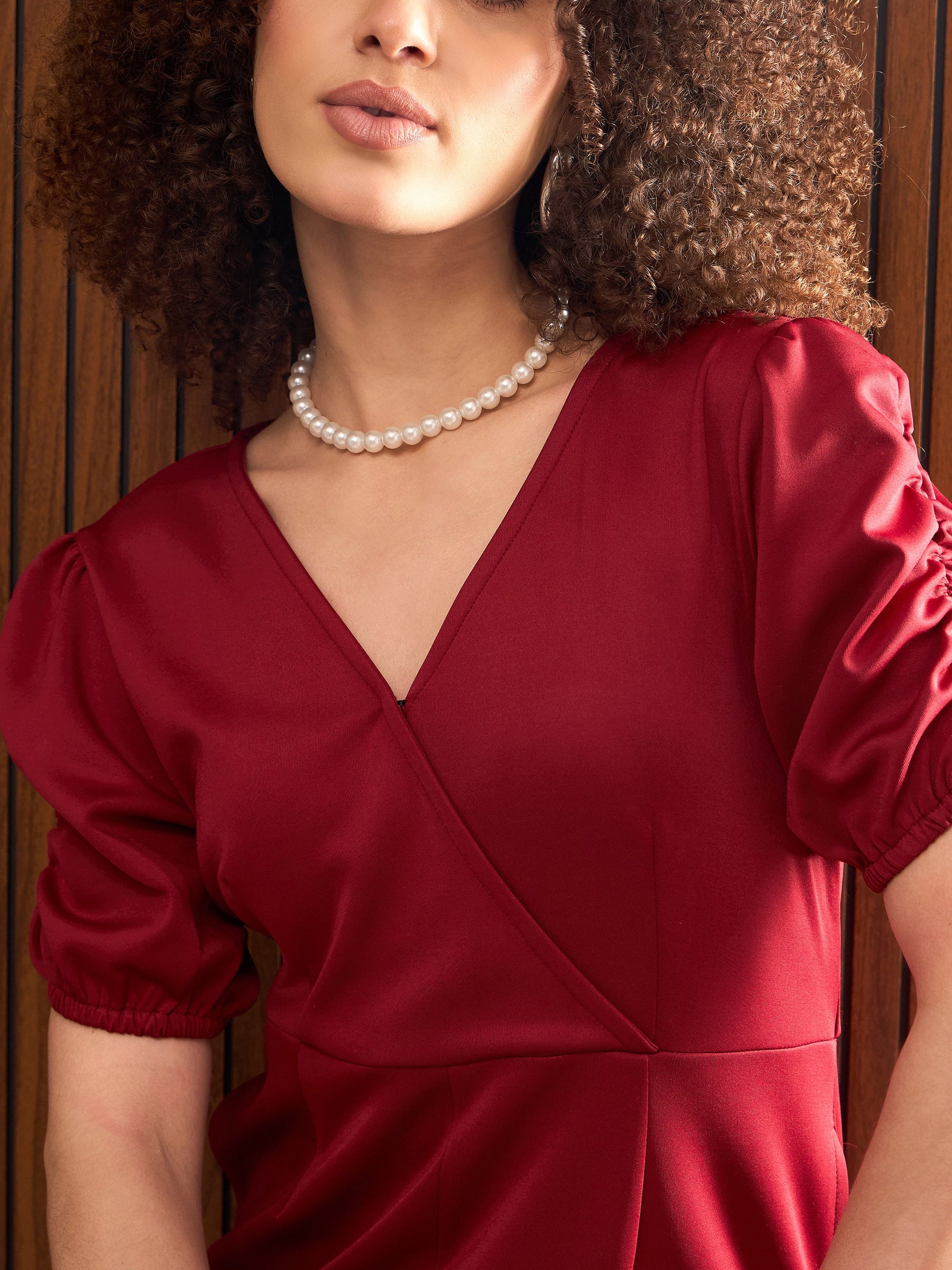 Maroon Side Pocket Puff Sleeves Jumpsuit-SASSAFRAS worklyf