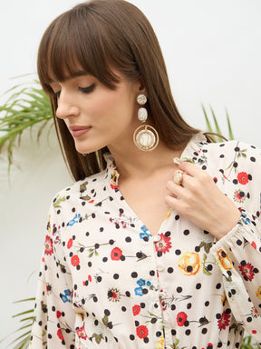 Beige Ditsy Floral Balloon Sleeves Playsuit-SASSAFRAS