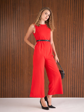 Red Belted Jumpsuit -SASSAFRAS