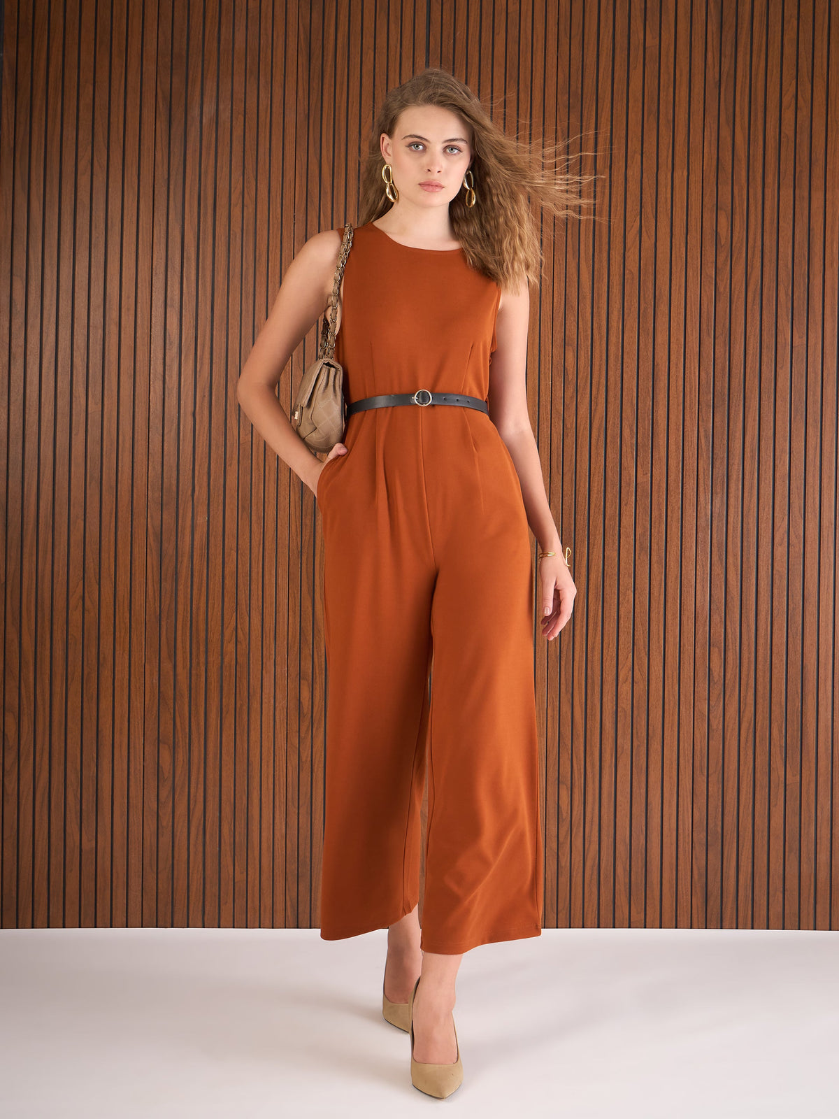 Rust Belted Jumpsuit -SASSAFRAS