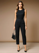 Black Sleeveless Round Neck Jumpsuit-SASSAFRAS worklyf