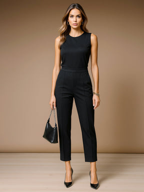 Black Sleeveless Round Neck Jumpsuit-SASSAFRAS worklyf