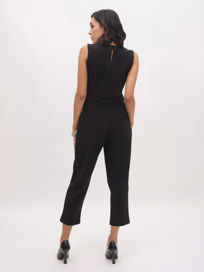 Black Sleeveless Round Neck Jumpsuit-SASSAFRAS worklyf