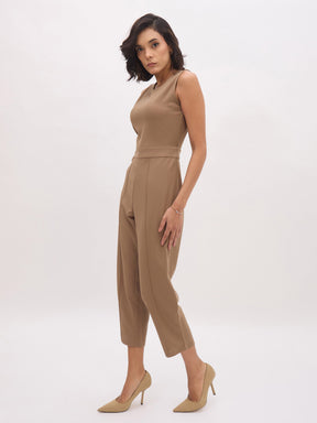 Dark Beige Sleeveless Round Neck Jumpsuit-SASSAFRAS worklyf