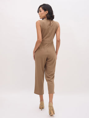 Dark Beige Sleeveless Round Neck Jumpsuit-SASSAFRAS worklyf