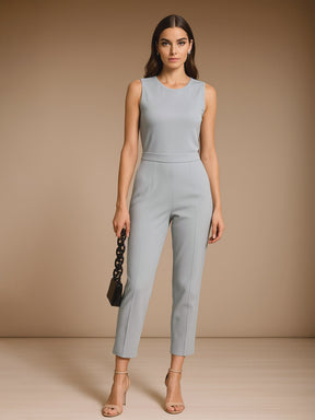 Grey Sleeveless Round Neck Jumpsuit-SASSAFRAS worklyf