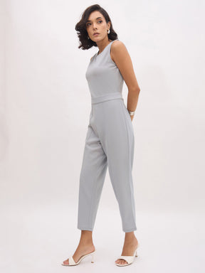 Grey Sleeveless Round Neck Jumpsuit-SASSAFRAS worklyf