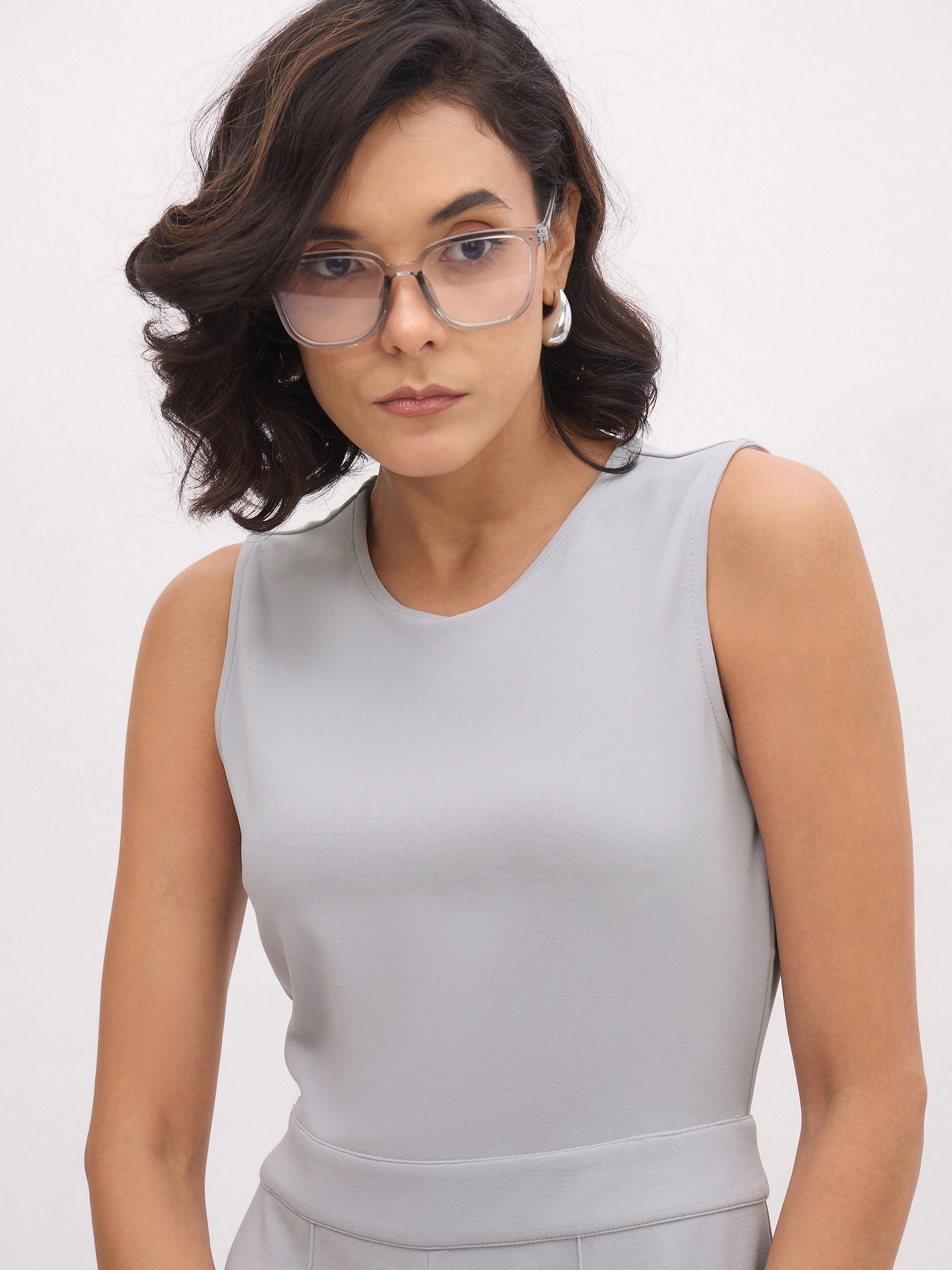 Grey Sleeveless Round Neck Jumpsuit-SASSAFRAS worklyf