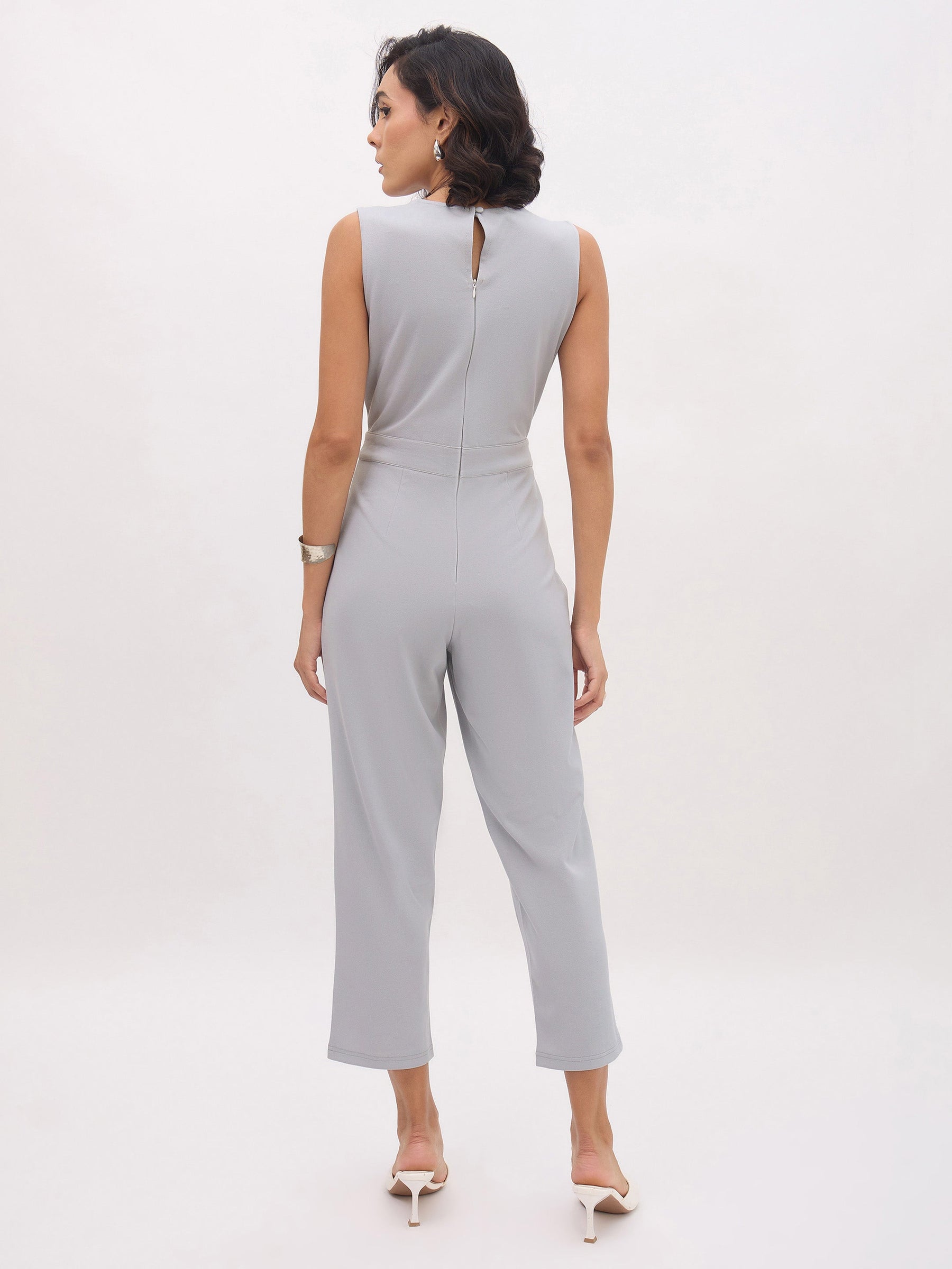 Grey Sleeveless Round Neck Jumpsuit-SASSAFRAS worklyf