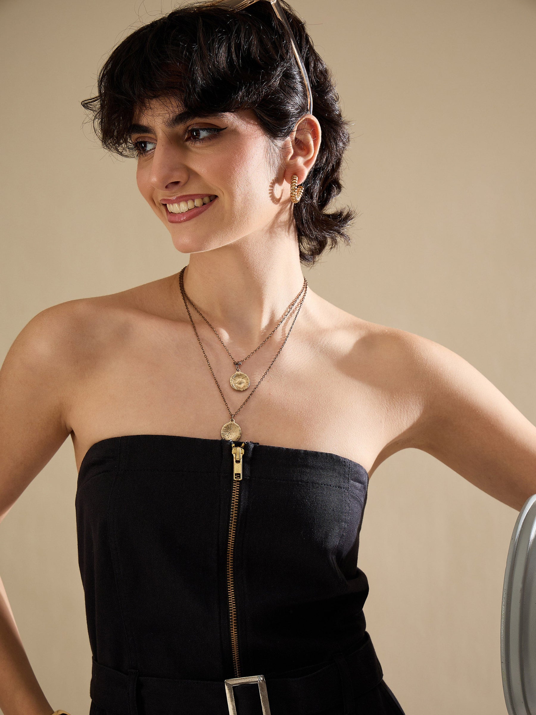 Black Twill Off Shoulder Jumpsuit-SASSAFRAS