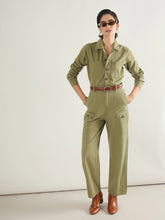 Olive Twill Button Down Full Sleeve Jumpsuit-SASSAFRAS