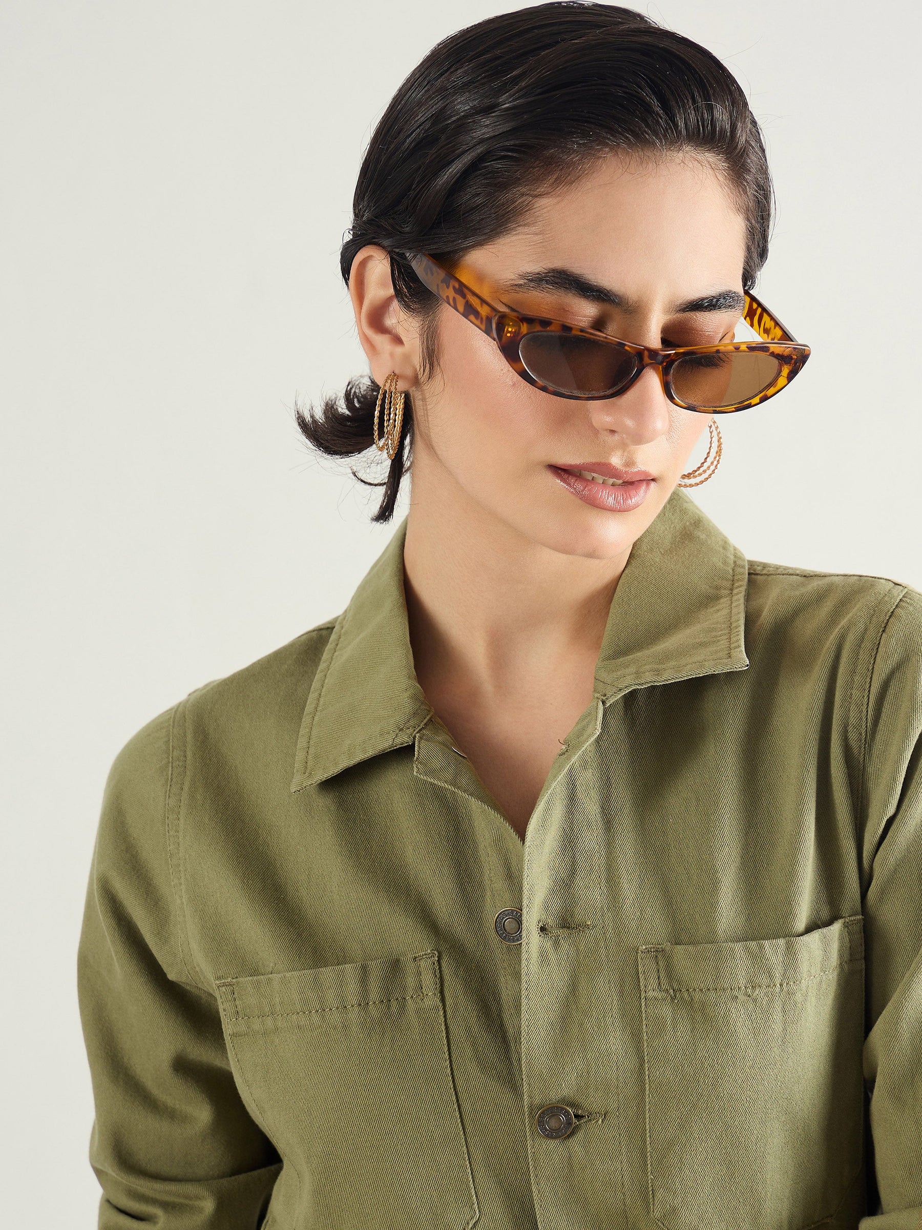 Olive Twill Button Down Full Sleeve Jumpsuit-SASSAFRAS