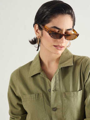 Olive Twill Button Down Full Sleeve Jumpsuit-SASSAFRAS