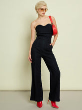 Jet Black Denim Off Shoulder Jumpsuit-SASSAFRAS