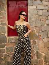 Black & White Small Polka Dot Off Shoulder Jumpsuit-Pink Paprika By SASSAFRAS