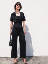 Black Denim Jumpsuit With Crop Jacket-SASSAFRAS