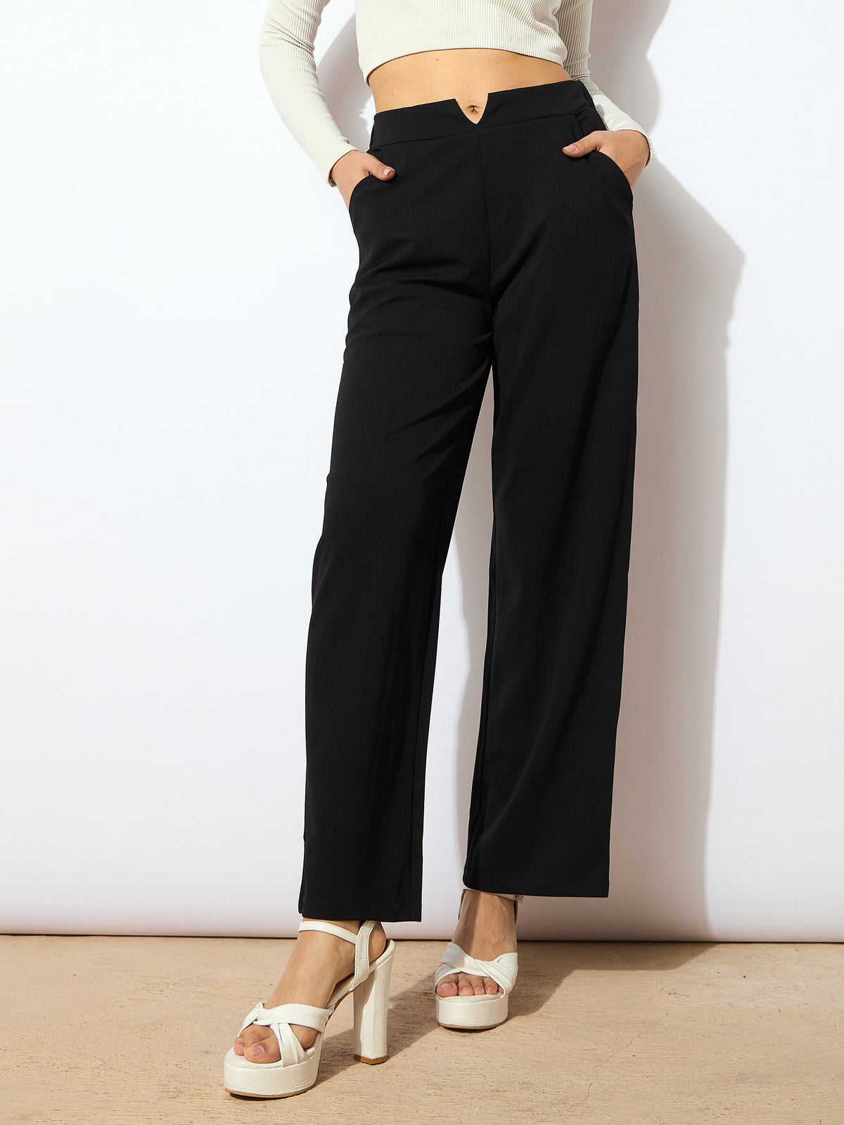 Black Wide Leg Trousers-SASSAFRAS