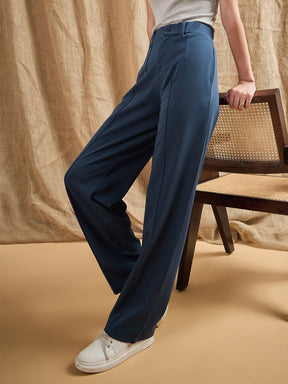 Airforce Blue Front Darted Strechable Pants-SASSAFRAS